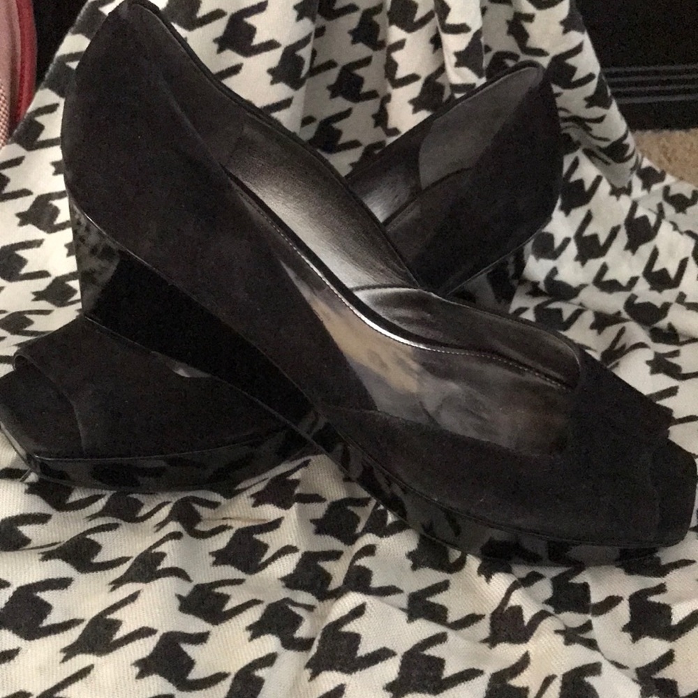 Marc Fisher square peep toe wedges